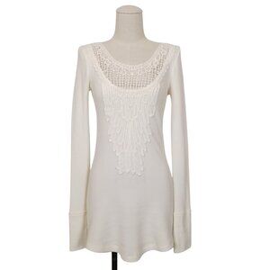 Free People Thermal Tee Lace Creamy White Sz Medium